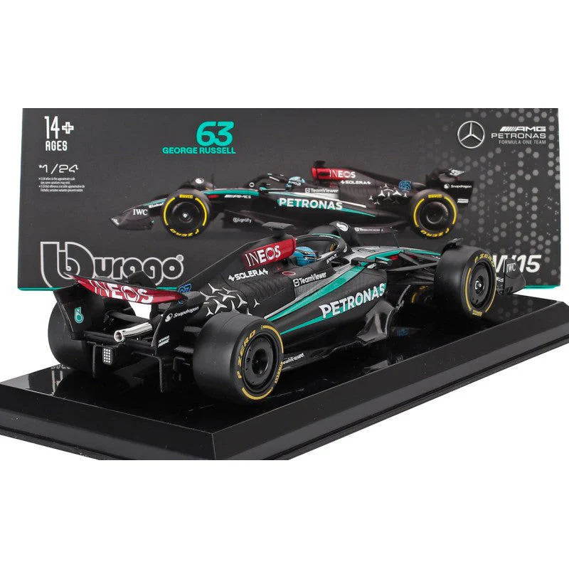 Bburago 28063R 1/24 Mercedes W15 2024 No.63 George Rusell with Helmet and Showcase - Image 2