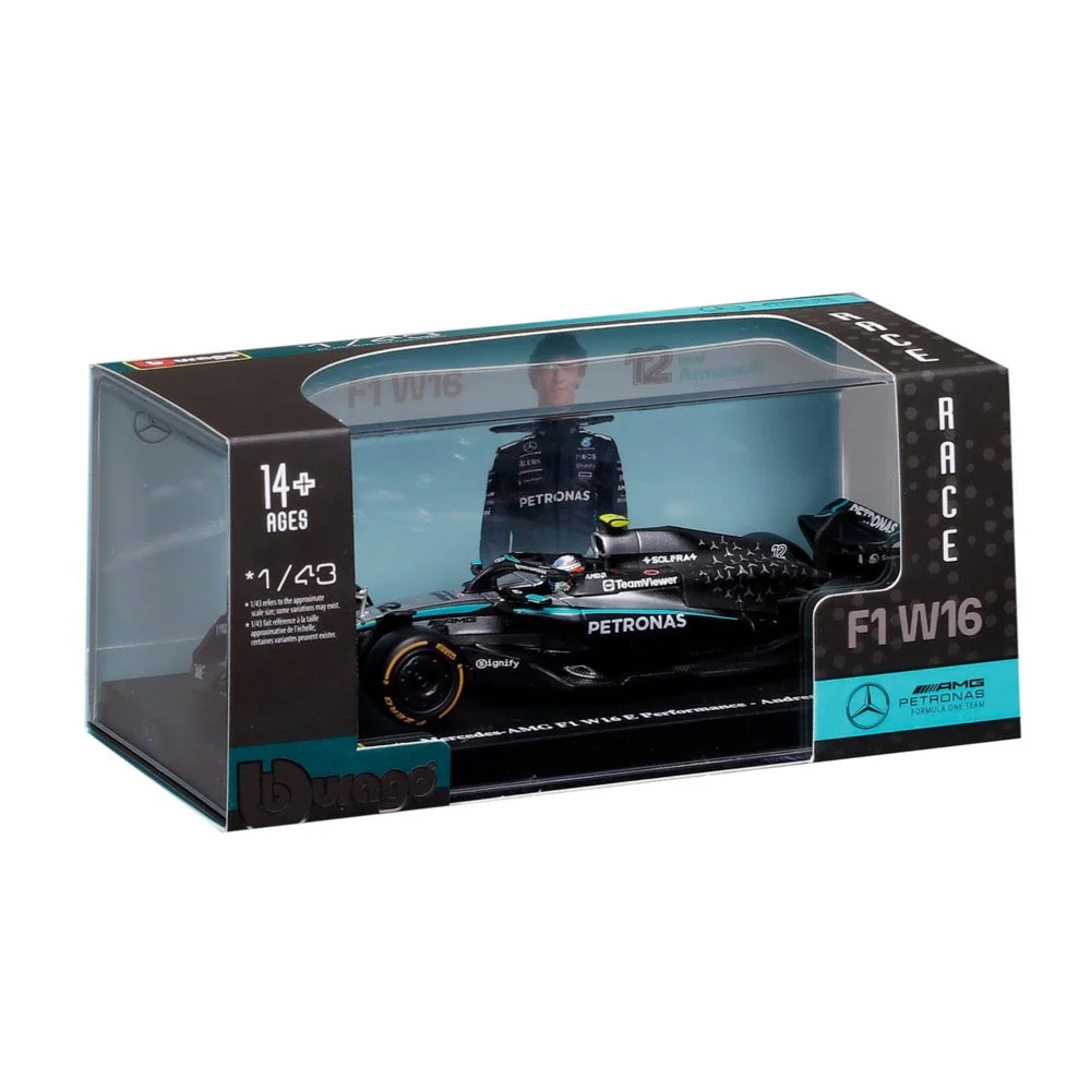 Bburago 38238A 1/43 Mercedes W16 No.12 Andrea Kimi Antonelli with Helmet and Showcase - Image 6