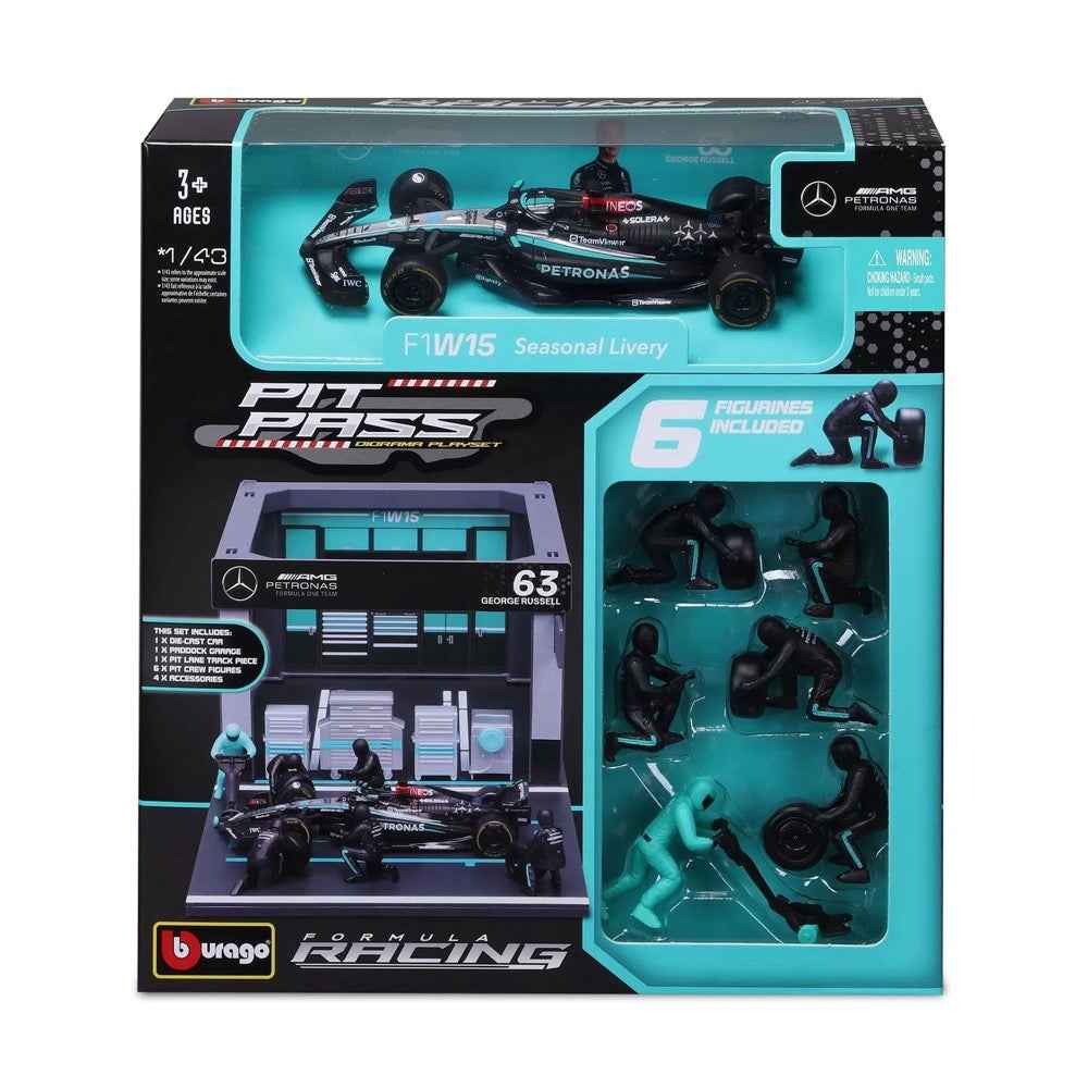 Bburago 38452 1/43 2024 No.63 George Russell Mercedes AMG Pit Pass Competition Set - Image 4