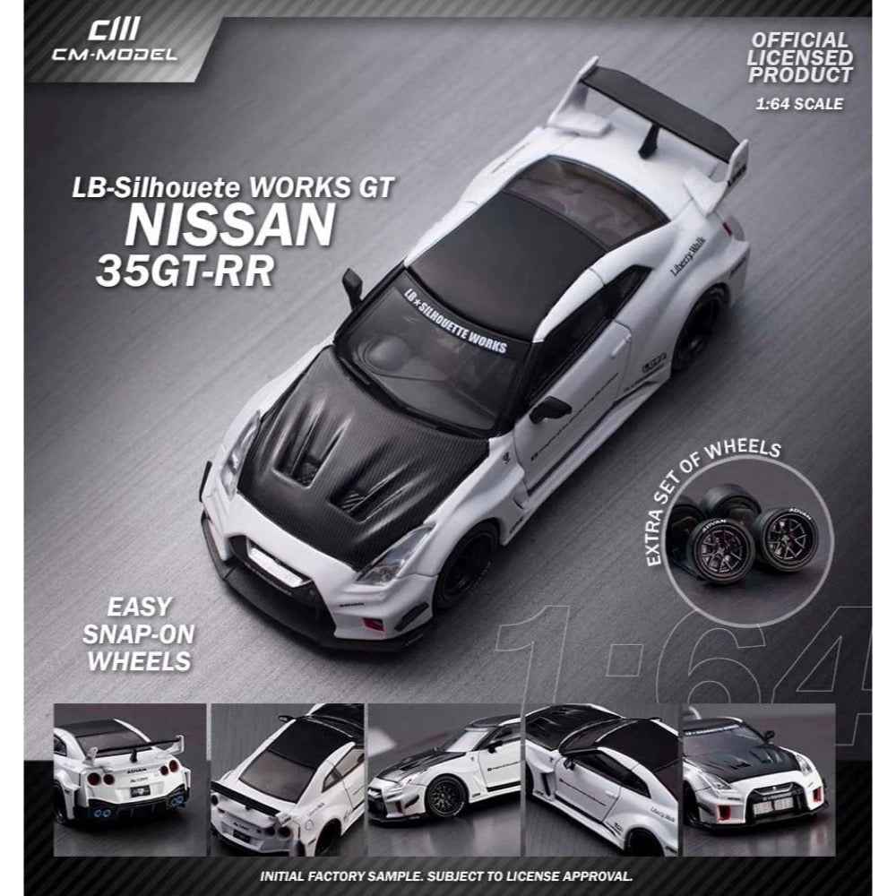 CM Model 64-35GTRR-06 1/64 LB-Silhouette Works GT Nissan 35GT-RR White And Black Carbon - Image 6