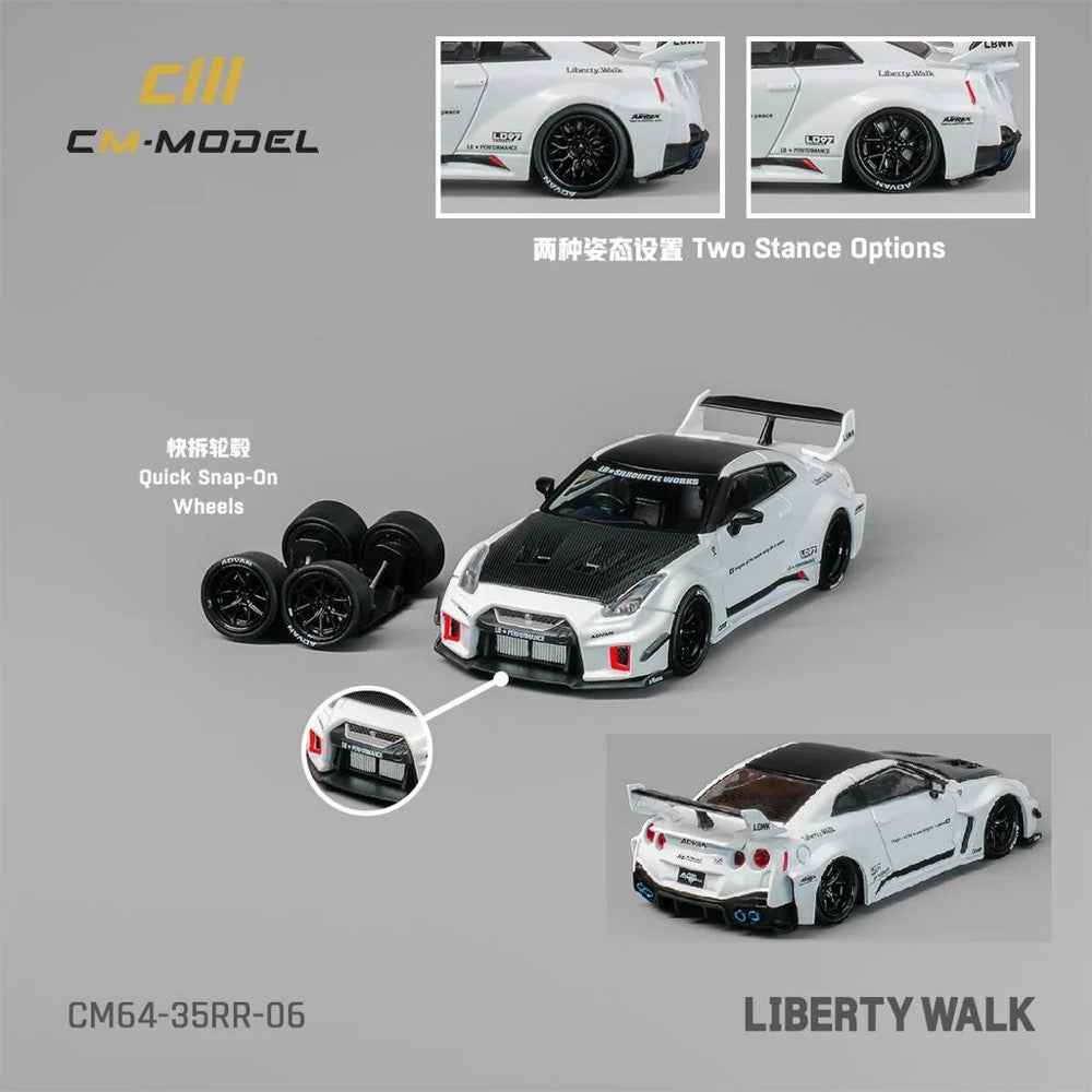 CM Model 64-35GTRR-06 1/64 LB-Silhouette Works GT Nissan 35GT-RR White And Black Carbon - Image 7