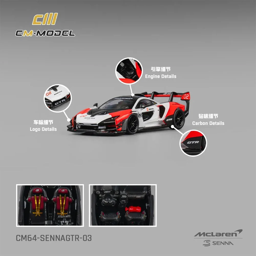 CM Model 64-Senna GTR-03 1/64 McLaren Senna GTR White & Red - Image 6