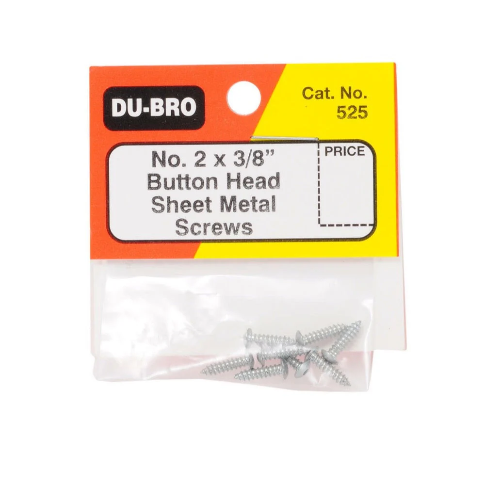 DUBRO 525 2 X 3/8in Button Head Sheet Metal Screw 8pc