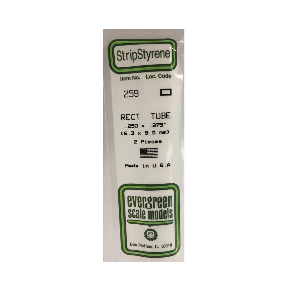 Evergreen 00259 Styrene Rectangular Tube 0.250 x 0.375 x 14in / 6.4mm x 9.5mm x 36cm 2pc - Image 2