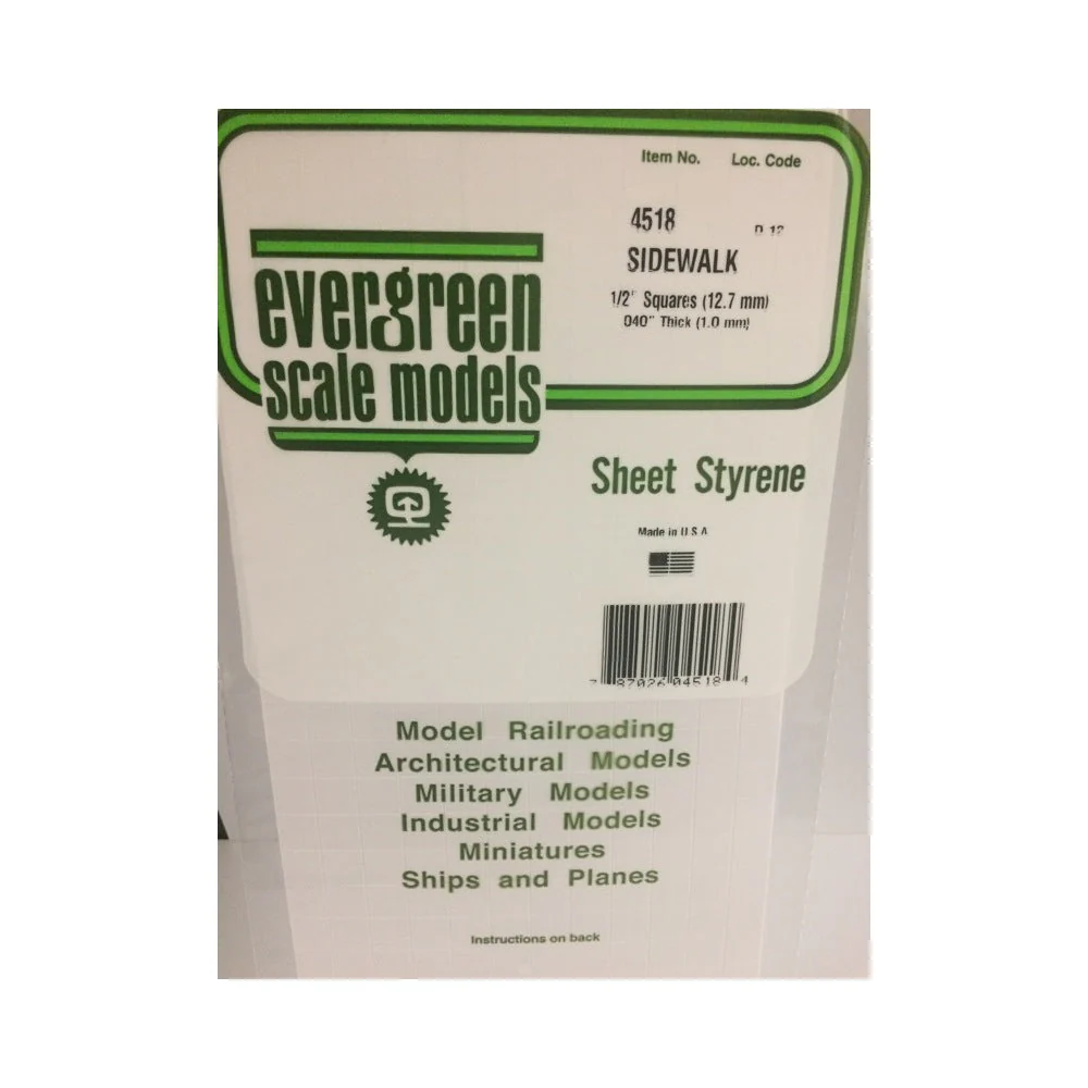 Evergreen 04518 Styrene Sidewalk 0.500 x 6 x 12in / 12.7mm x 15cm x 30cm 1pc - Image 2