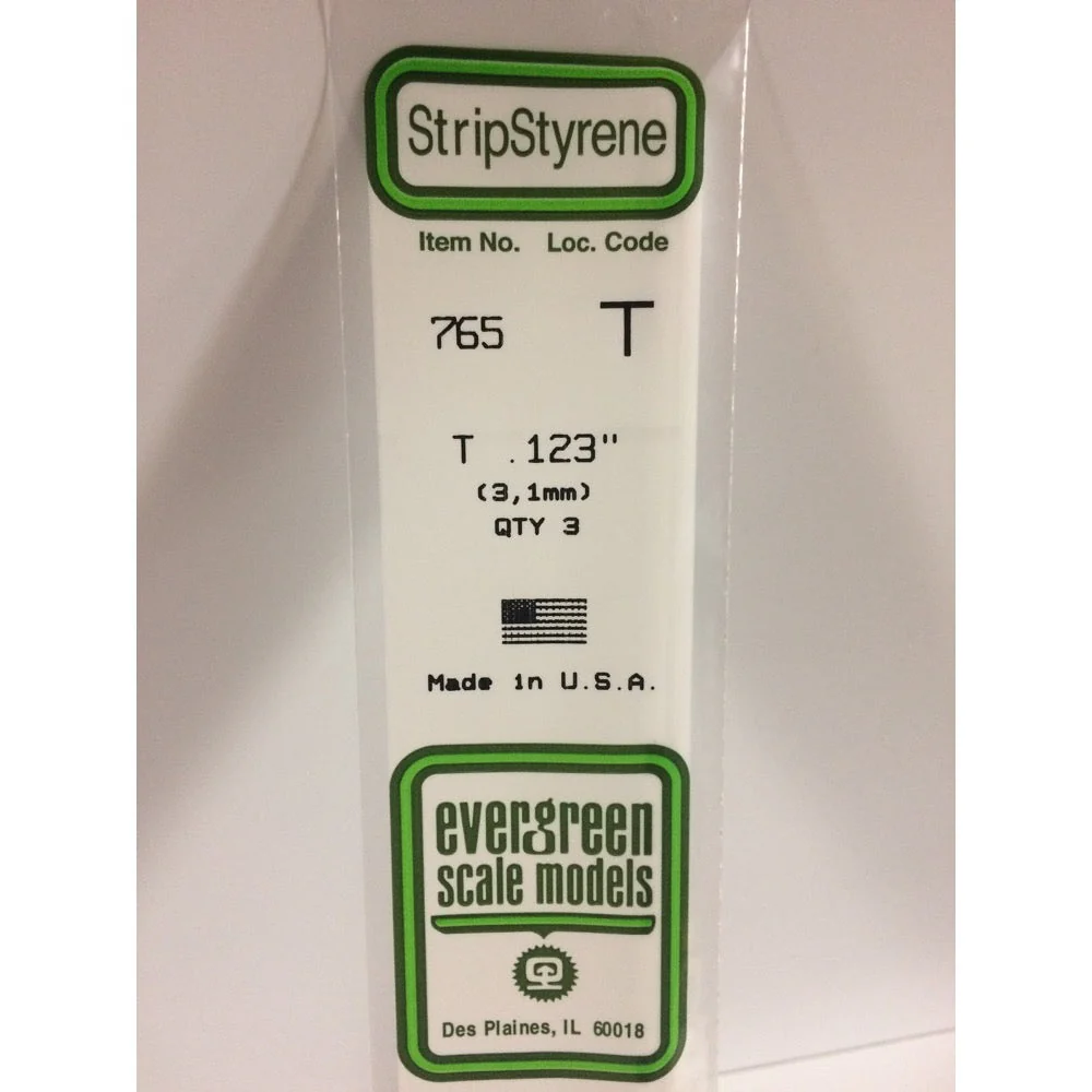 Evergreen 00765 T Profile 0.123 x 0.123 x 14in 0.040 Thick / 3.1mm x 3.1mm x 36cm - 3