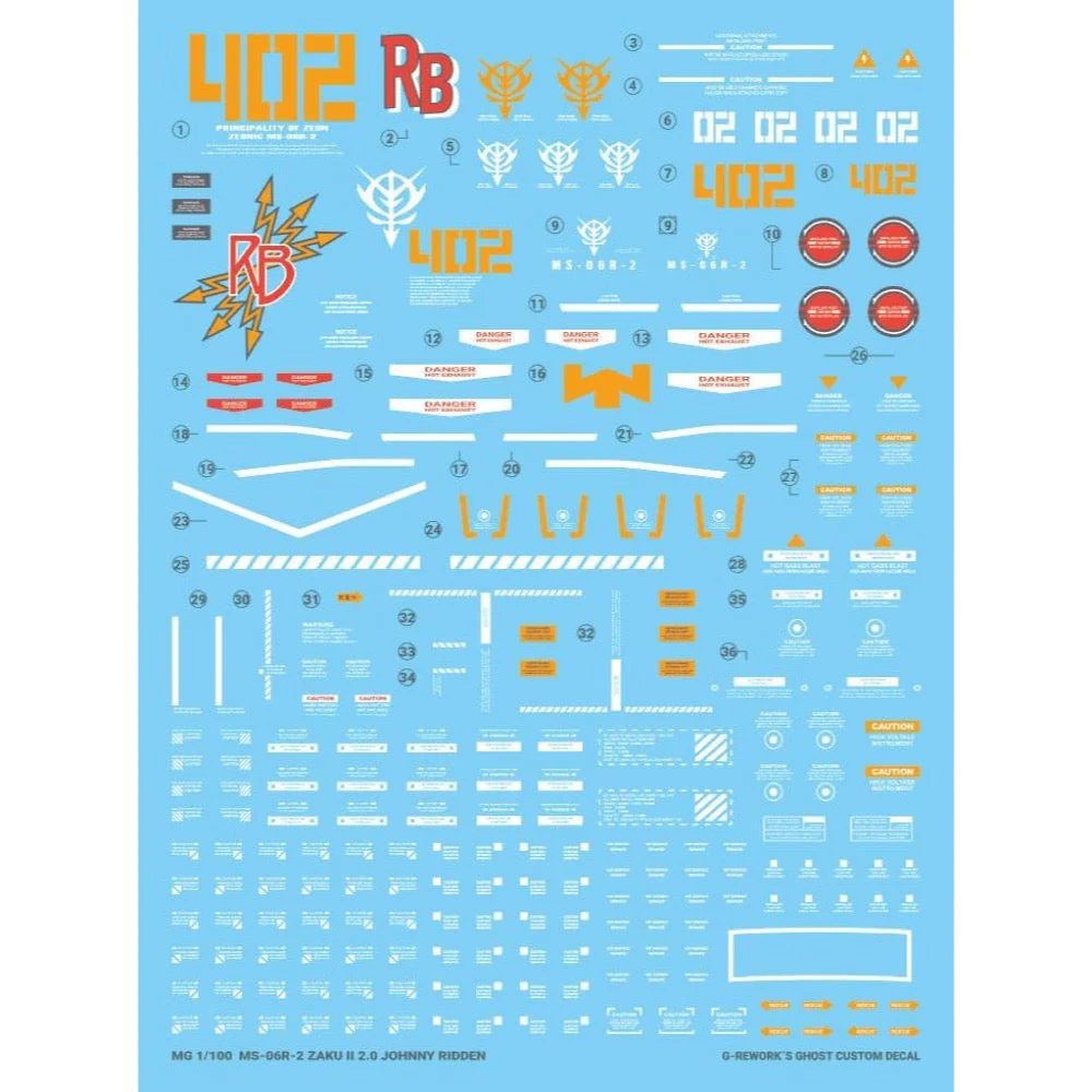 G-Rework CD-M97-J Premium Decal for MG Ms-06F/J Zaku II 2.0 Johnny Ridden (Decal V2.0) - Image 2