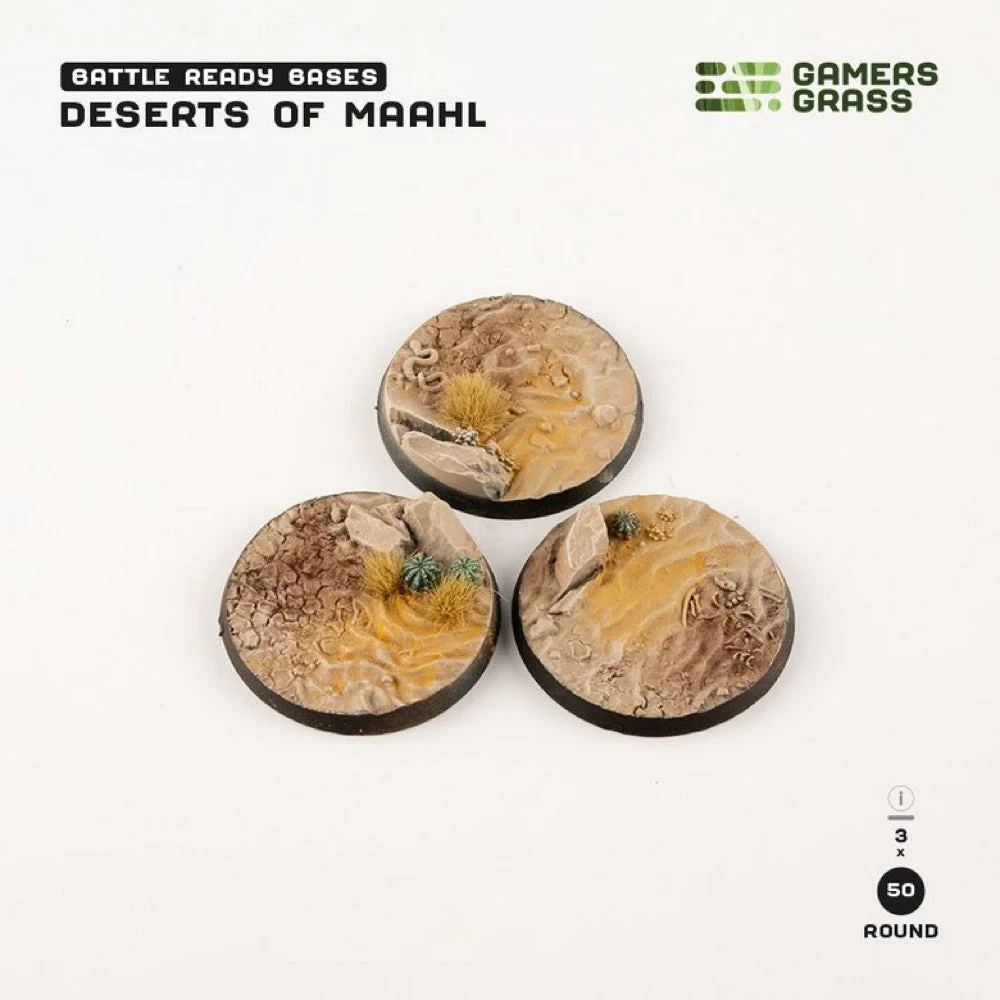 Gamers Grass GGB-DR50 Battle Ready Deserts of Maahl Round Bases 50mm 3pc - Image 2