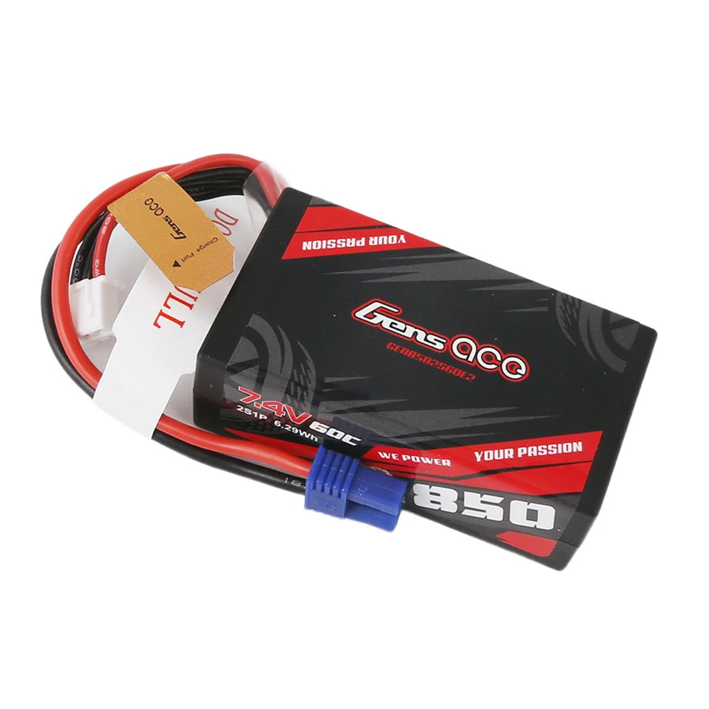 Gens Ace 7.4V 2S 850mAh 60C Hardcase/Hardwired Lipo Battery (EC2) - Image 3