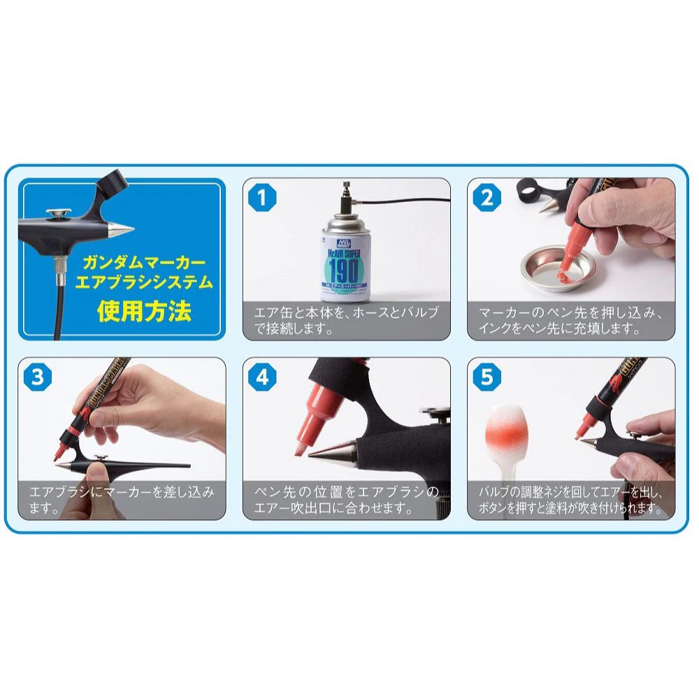 Mr Hobby (Gunze) GMA01 Gundam Marker Airbrush Set with Propellant - Image 5
