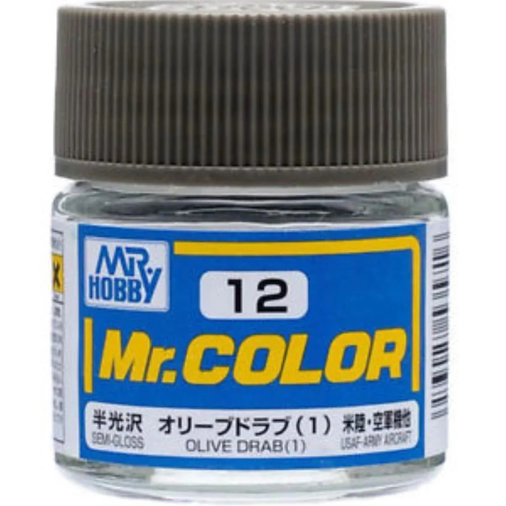 Mr Hobby (Gunze) C012 Mr Color Semi Gloss Olive Drab 1 Lacquer Paint 10ml