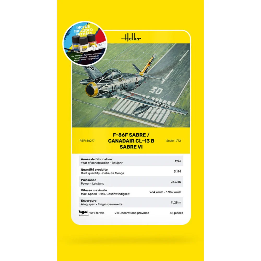 Heller HLL56277 1/72 F-86F Sabre / Canadair CL-13 B Sabre VI Starter Kit - Image 6