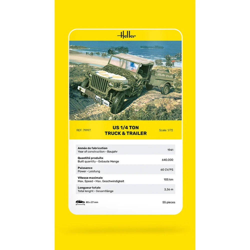 Heller HLL79997 1/72 US 1/4 Ton Truck & Trailer - Image 4