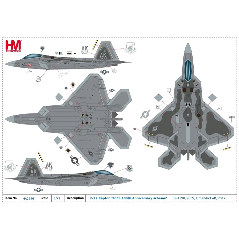 Hobby Master 2826 1/72 F-22 "90th FS 100th Anniv. Scheme" 09-4190, 90th FS, Elmendorf AB, 2017 - Image 19