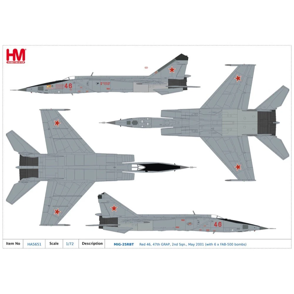 Hobby Master 5651 1/72 MIG-25RBT Red 46, 47th GRAP, 2nd Sqn., May 2001 (with 8 x FAB-500 bombs) - Image 12