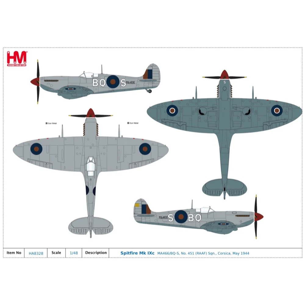 Hobby Master 8328 1/48 Spitfire Mk Ixc MA466/BQ-S Sqn Ldr Walter W. B. Gale No. 451 (RAAF) Sqn. Corsica 1944 - Image 11