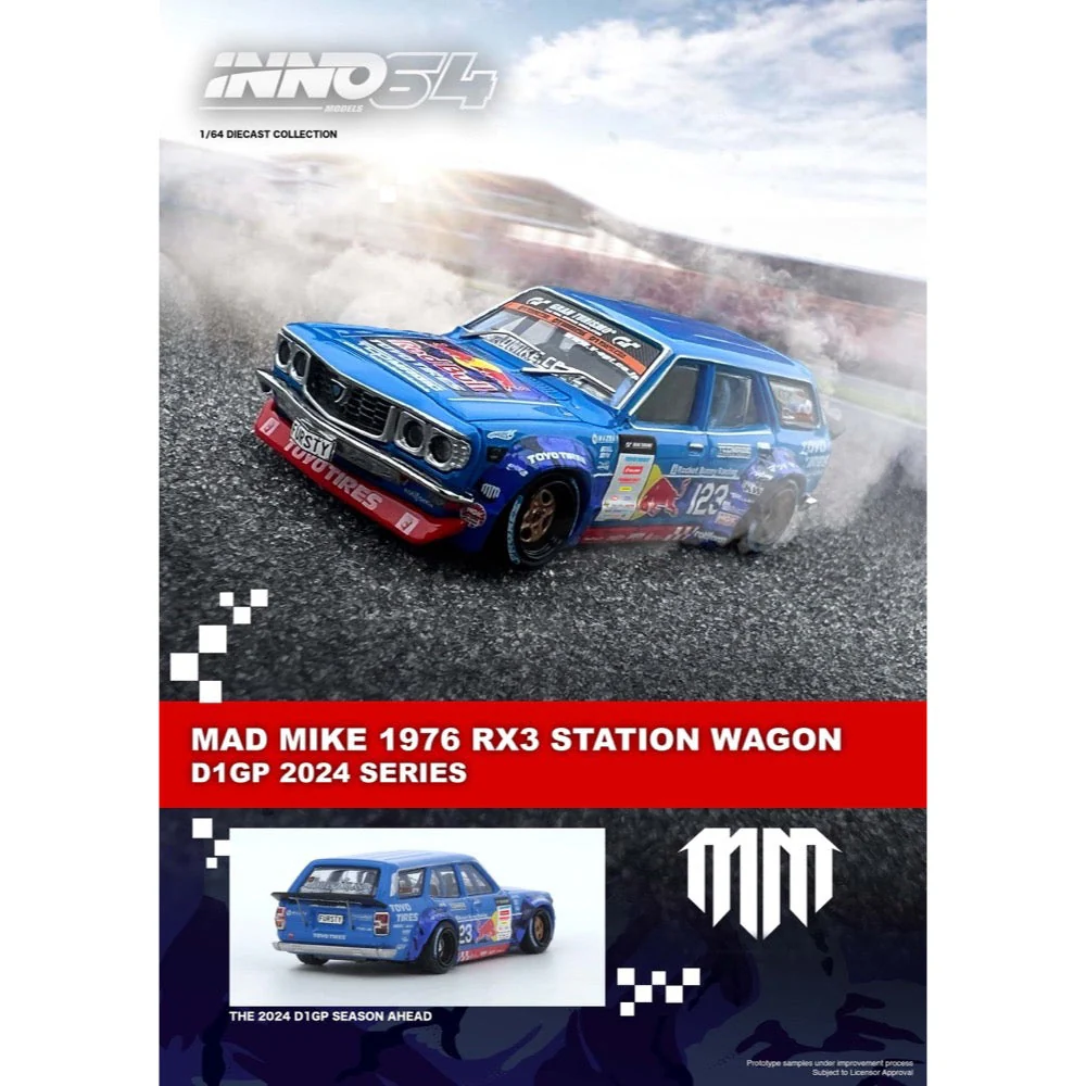 Inno 64-RX3P-D1GP24 1/64 Mad Mike 1976 Mazda RX3 Station Wagon D1GP 2024 Series - Image 6