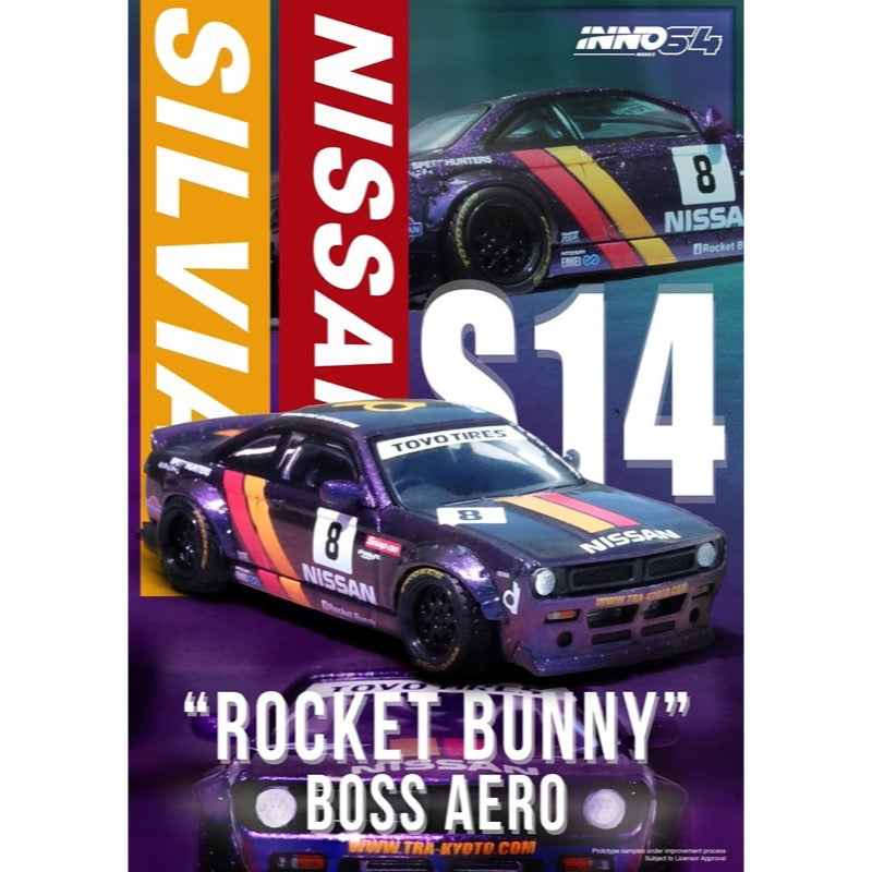 Inno 64-S14B-PRP 1/64 Nissan Silvia S14 Boss Rocket Bunny Purple - Image 2