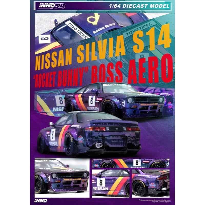 Inno 64-S14B-PRP 1/64 Nissan Silvia S14 Boss Rocket Bunny Purple - Image 5