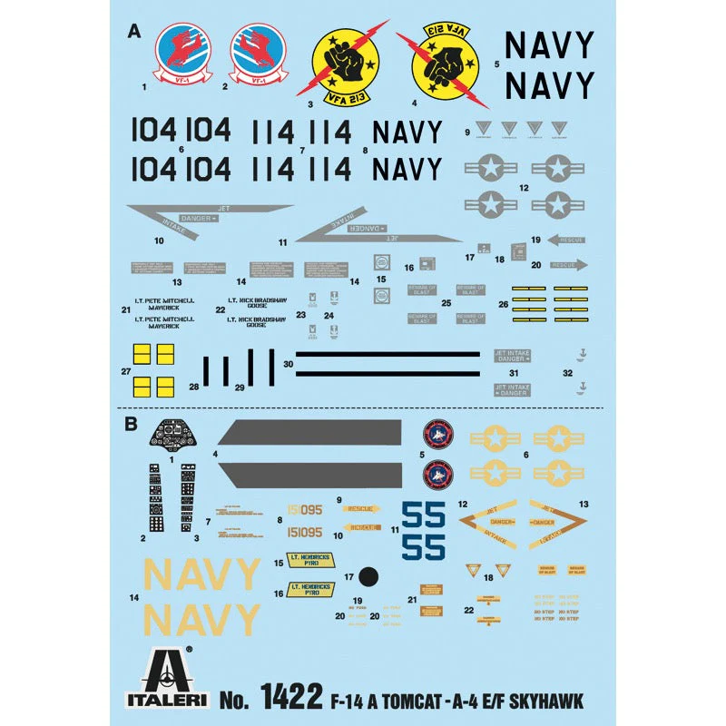 Italeri 1422 1/72 US Navy Fighter Weapons School Top Gun F-14A Tomcat vs A-4M Skyhawk 2 in 1 - Image 4