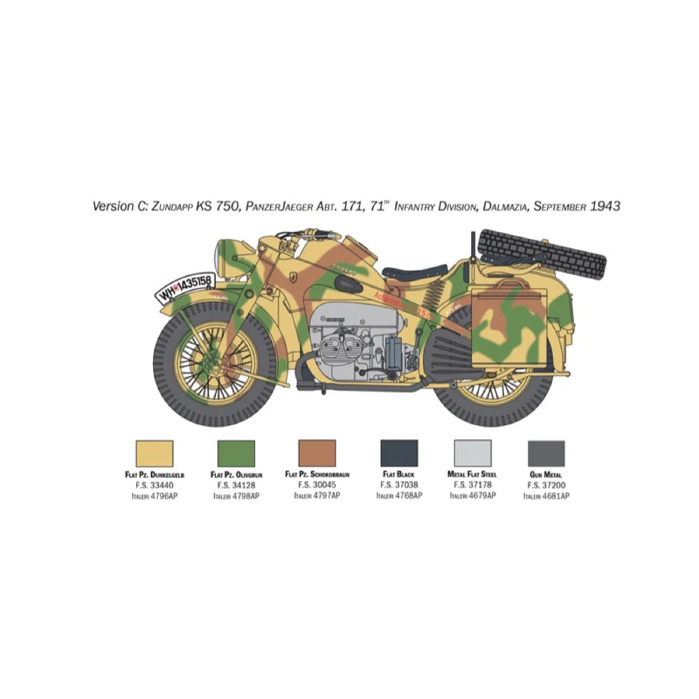 Italeri 7406 1/9 Zundapp KS750 with Sidecar - Image 8