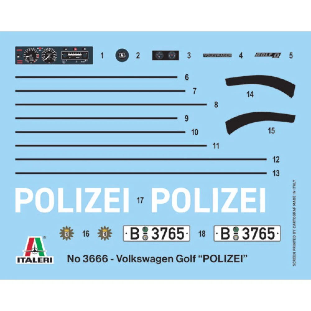Italeri 3666 1/24 VW Golf Polizei (Police) - Image 3