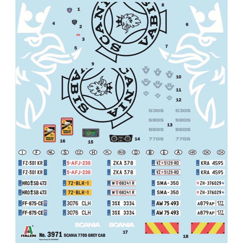 Italeri 3971S 1/24 Scania S770 4x2 Normal Roof Grey Cab (Super Decal Sheet) - Image 5