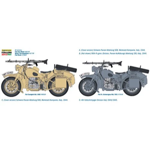 Italeri 7403 1/9 German Military Motorcycle with Side Car - Image 4