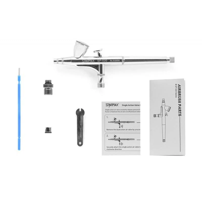 Sparmax SP-020 0.2mm Dual Action Gravity Fed Airbrush with Single Action Adapter - Image 2