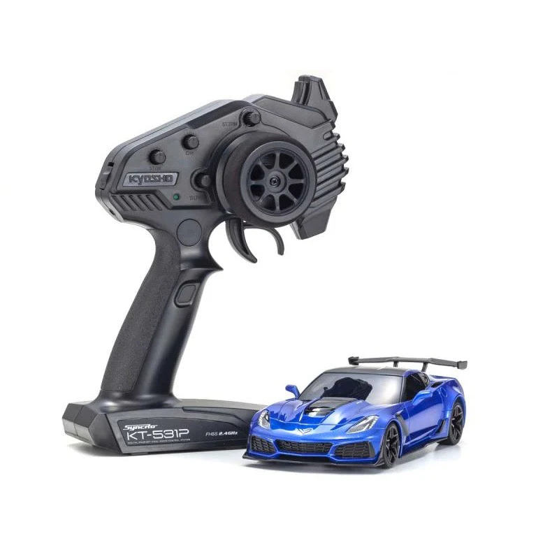 Kyosho 32334BL Chevrolet Corvette ZR1 Elkhart Lake Blue Metallic Mini-Z RWD Series Readyset - Image 2