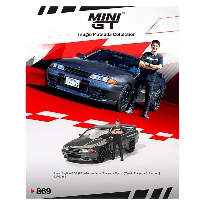 Mini GT 1/64 Nissan Skyline GT-R (R32) Nismo Gunmetal W/ Matsuda Figure Tsugio Matsuda Collection - Image 9