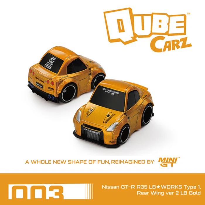 Mini GT QZ00301-BL QubeCarz Nissan GT-R R35 LB WORKS Type 1 Rear Wing ver 2 LB Gold