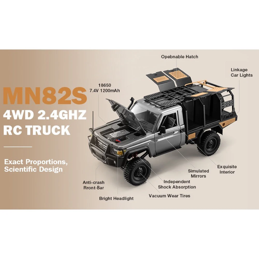 MN Model 1/12 Toyota LC79 4WD RC Crawler RTR (Grey) - Image 10