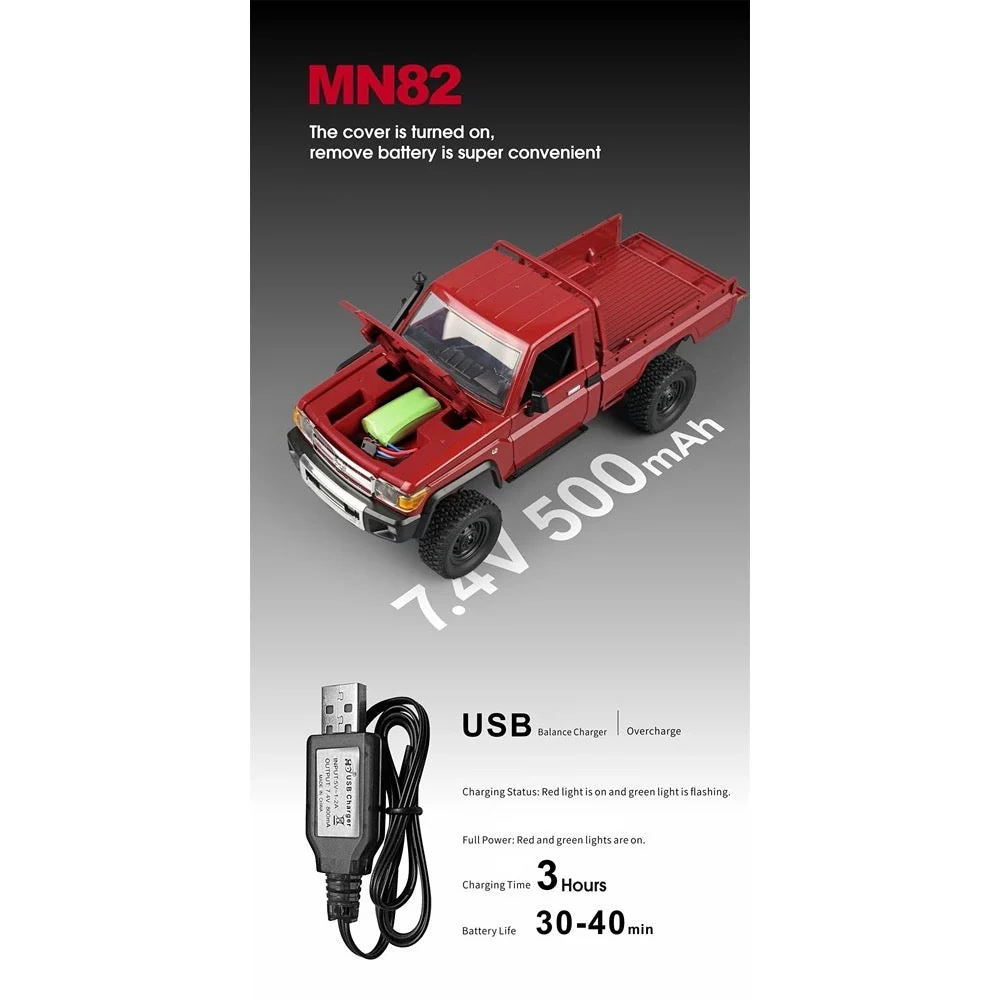 MN Model 1/12 Toyota LC79 4WD RC Crawler RTR (Yellow) - Image 11