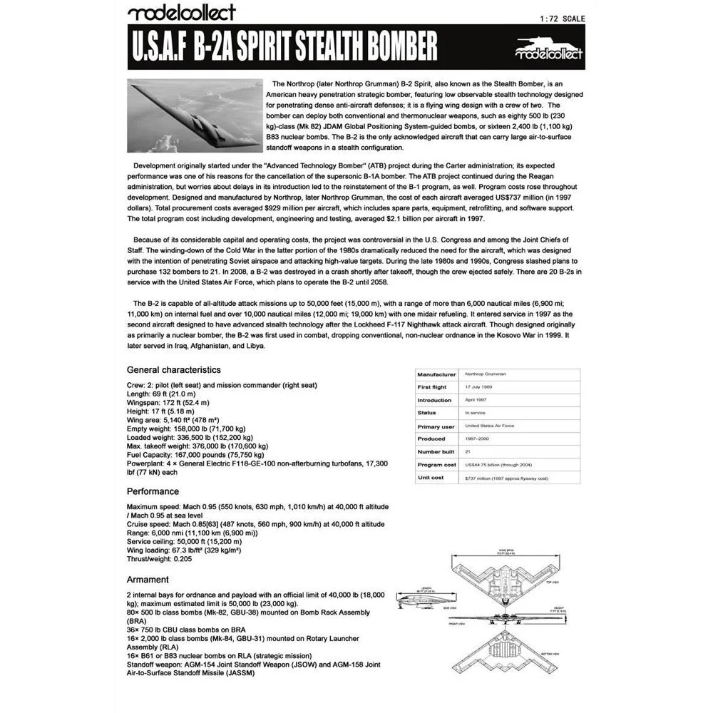 Modelcollect UA72201 U.S.A.F. B-2A Spirit Stealth Bomber - Image 12