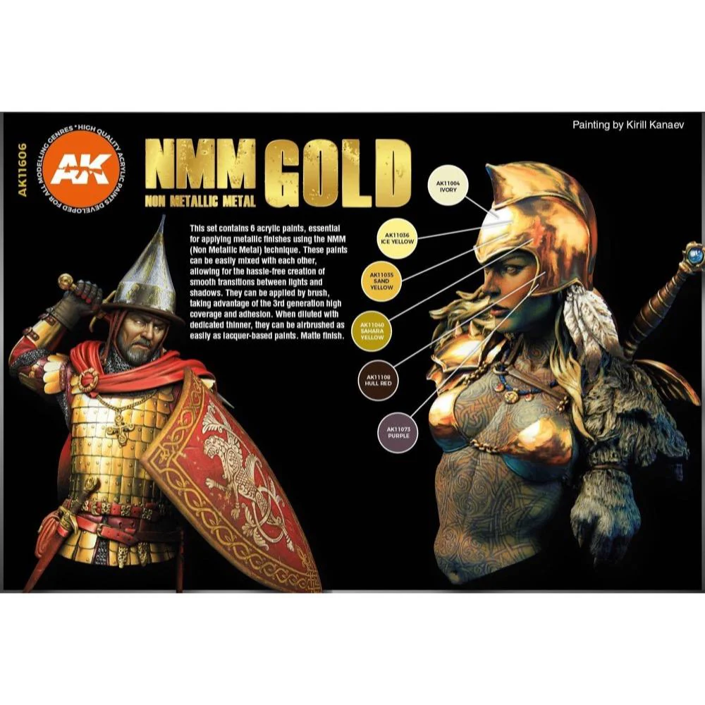 AK Interactive 11606 Non Metallic Metal NMM Gold Set Acrylic 3rd Generation Paint Set - Image 2