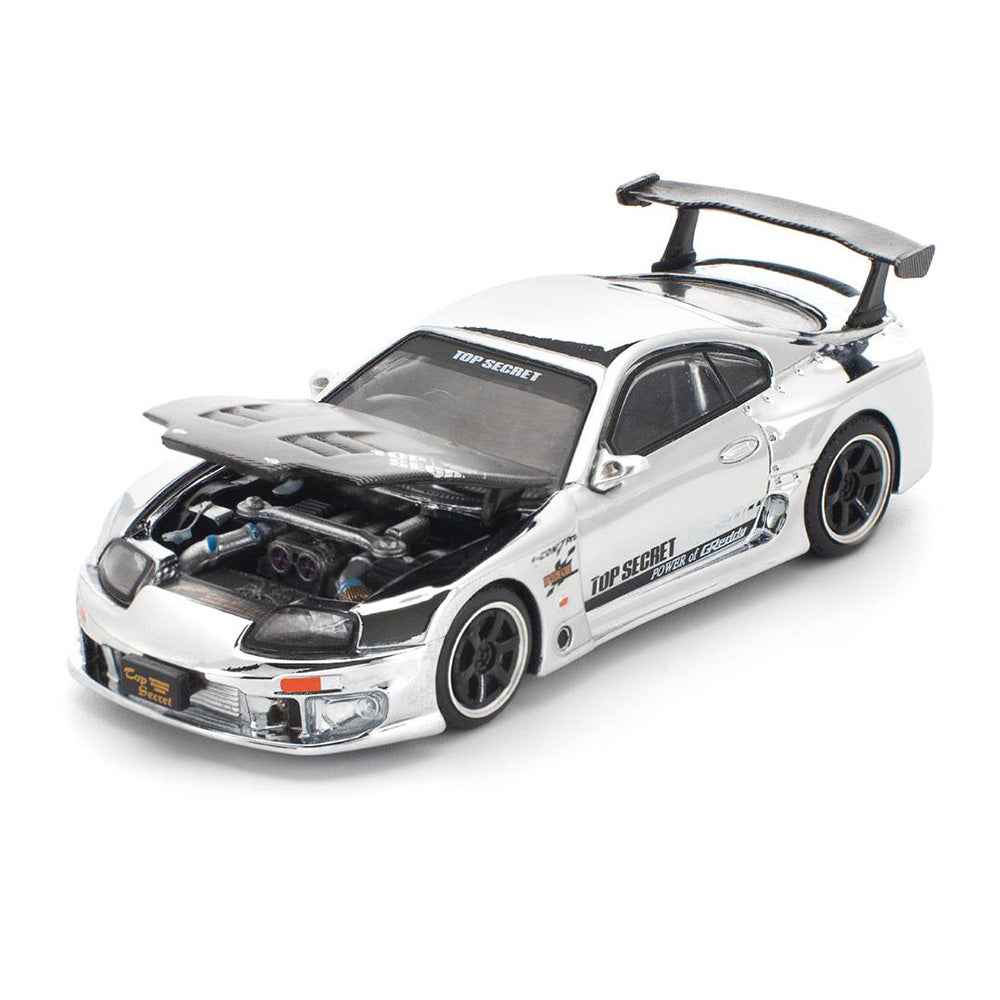 Pop Race 64-0325 1/64 Top Secret GT300 Supra Silver Chrome - Image 2