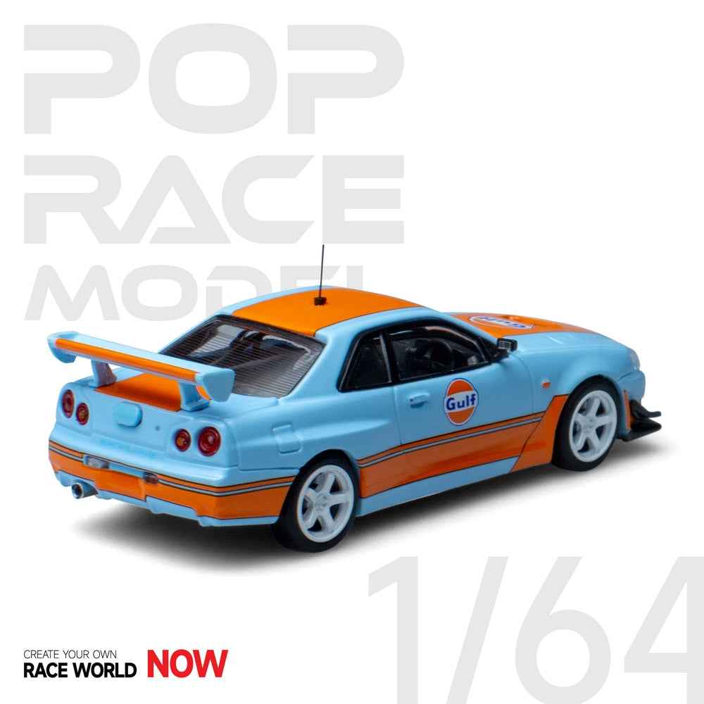 Pop Race 64-NR34-GULF 1/64 Nissan Skyline GTR R34 Gulf Oil Livery - Image 2
