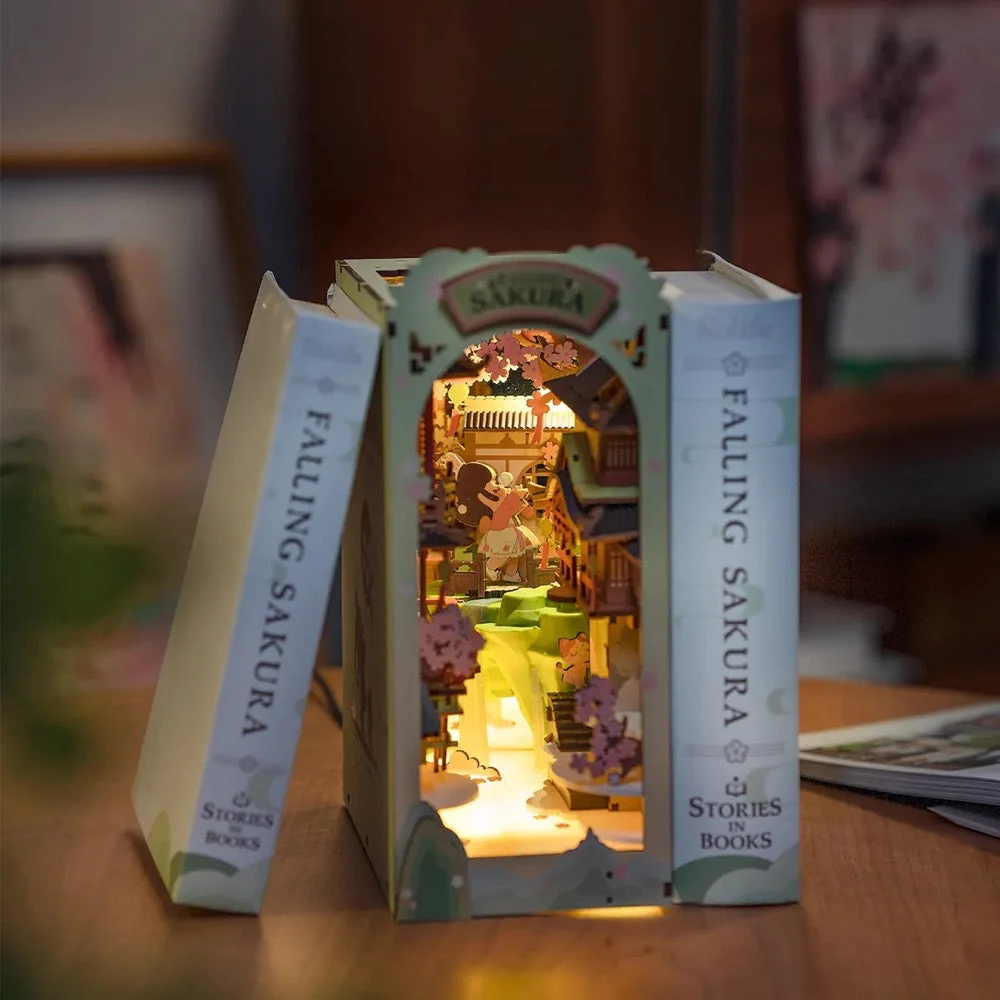Robotime Rolife DIY Bookends Falling Sakura - Image 3