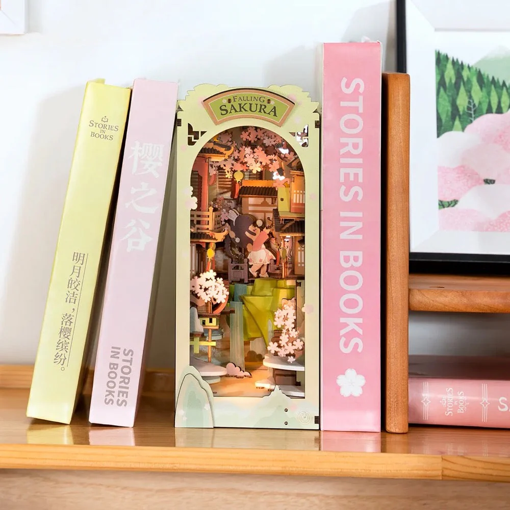 Robotime Rolife DIY Bookends Falling Sakura - Image 4