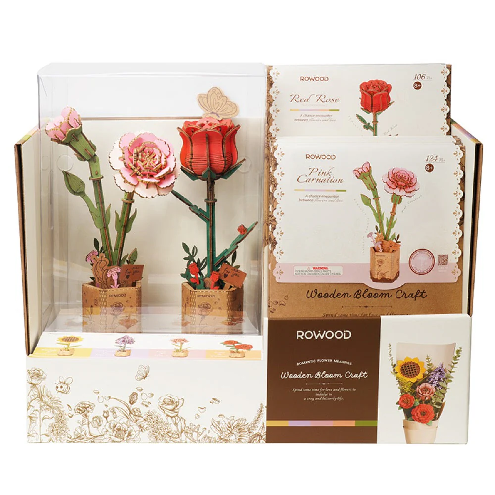 Robotime Wood Bloom Pink Carnation Flower - Image 6