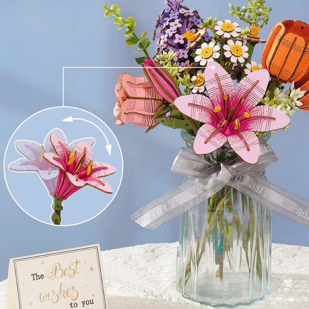 Robotime Wood Bloom Pink Lily - Image 5