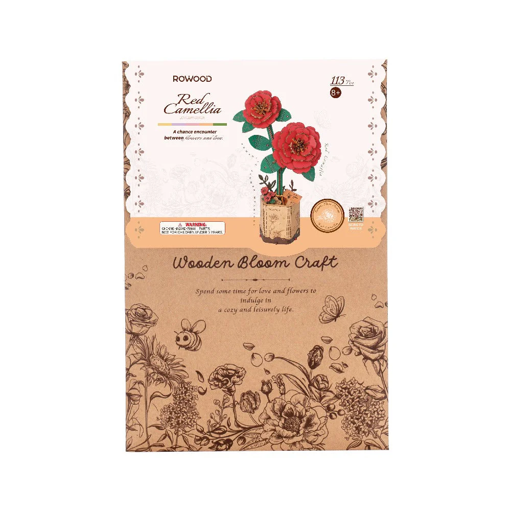 Robotime Wood Bloom Red Camelia Flower - Image 2