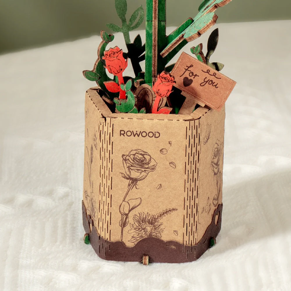 Robotime Wood Bloom Red Rose Flower - Image 3