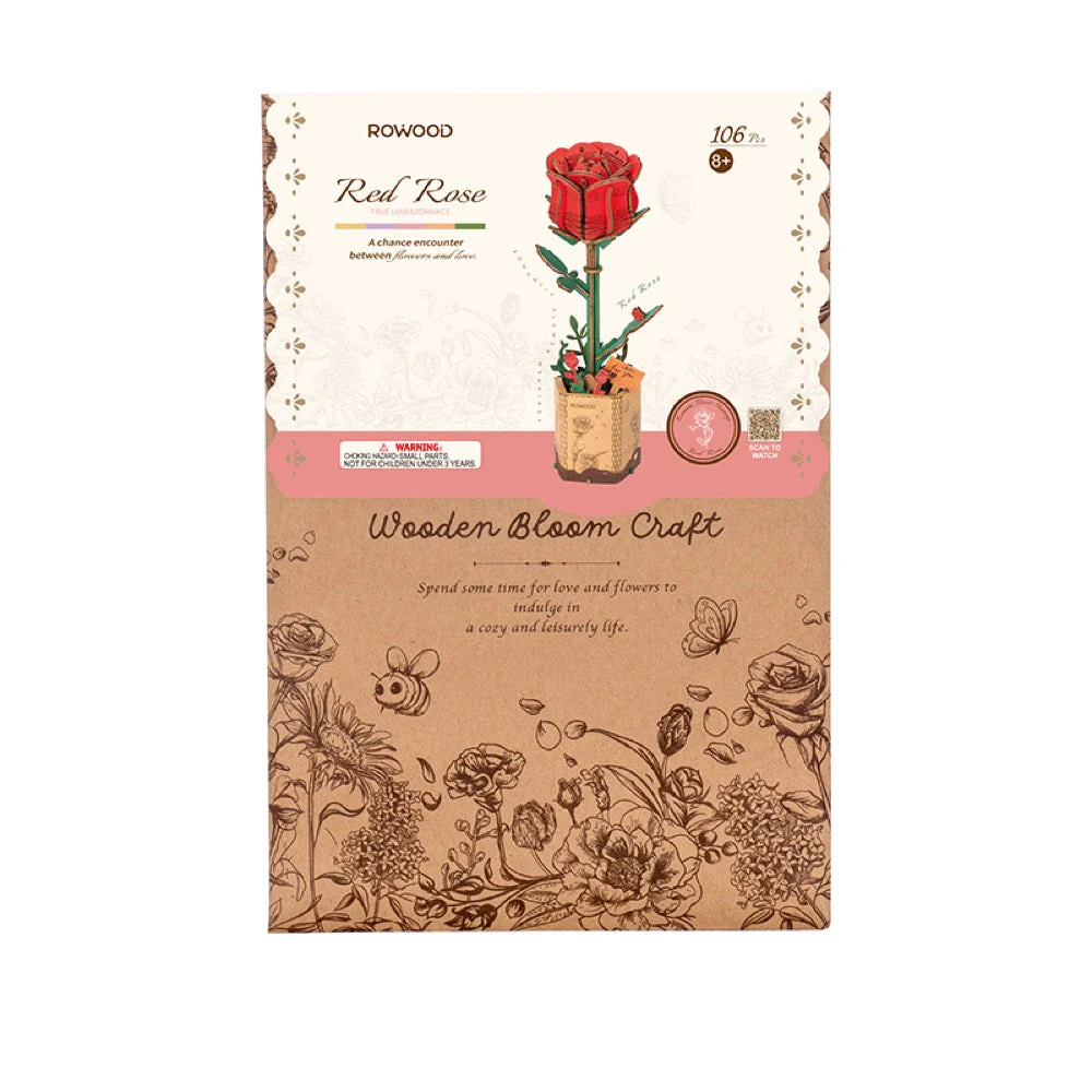 Robotime Wood Bloom Red Rose Flower - Image 4