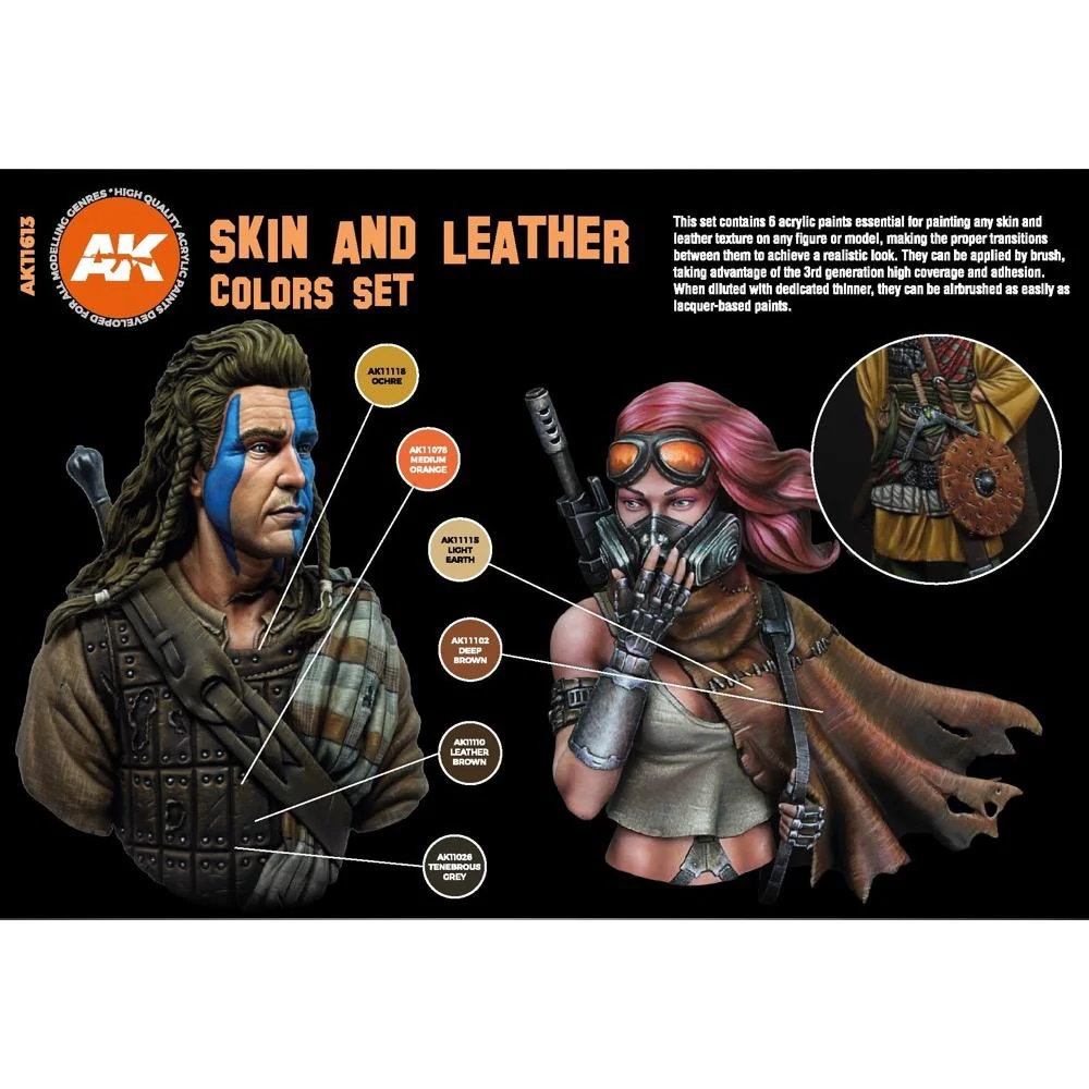 AK Interactive 11613 Skin and Leather Colours Set Acrylic 3rd Generation Paint Set - Image 2