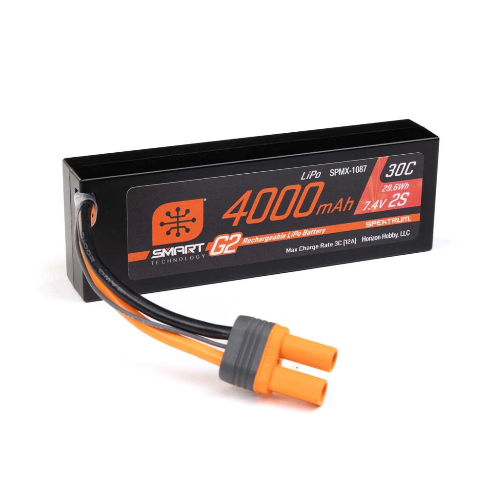Spektrum 7.4V 4000mAh 2S 30C Smart G2 Hard Case LiPo Battery with IC5 Connector SPMX-1087 - Image 2