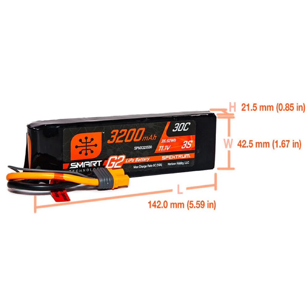 Spektrum SPMX323S30 3200mAh 3S 11.1V 30c Smart G2 LiPo Battery with IC3 Connector - Image 3