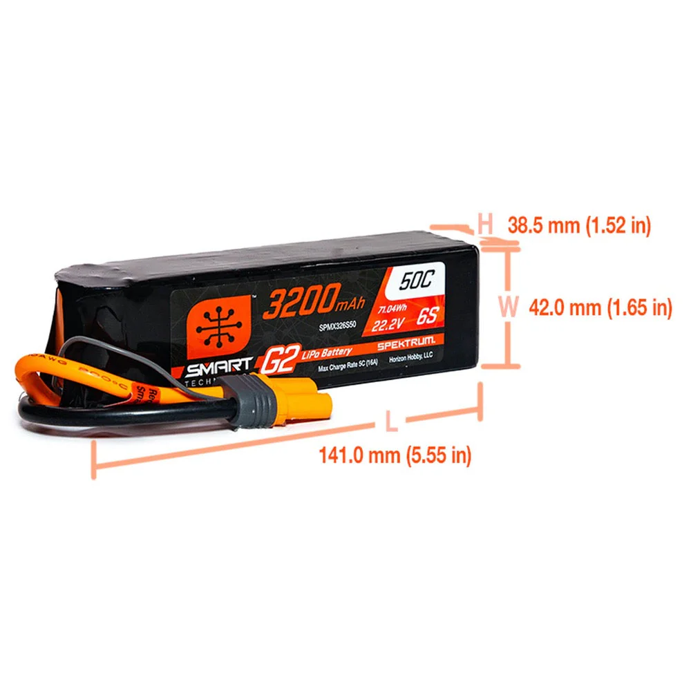 Spektrum SPMX326S50 3200mah 6S 22.2V 50c Smart G2 LiPo Battery with IC5 Connector - Image 2