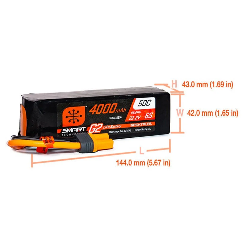 Spektrum SPMX46S50 4000mAh 6S 22.2V 50c Smart G2 LiPo Battery with IC5 Connector - Image 2